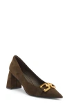Jeffrey Campbell Lasting Pointed Toe Pump In Dark Khaki Suede Bronze