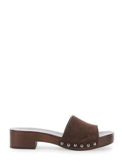 Jeffrey Campbell Leather Crossed Strap Sandals With Side Closure In Brown