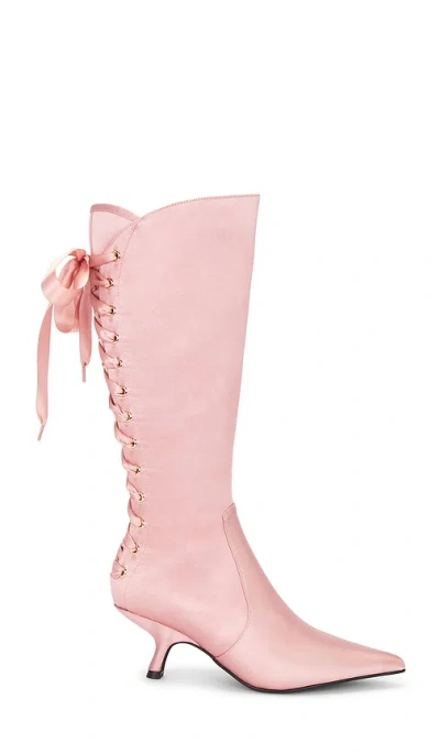Jeffrey Campbell Leggy Boot In Pink Satin