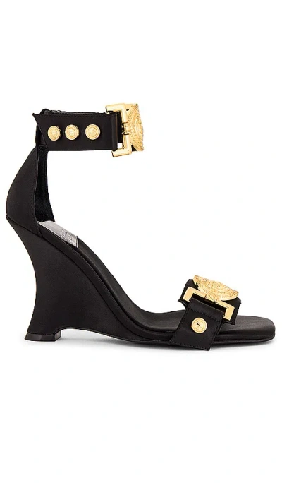 Jeffrey Campbell Leonite Sandal In Black Satin Gold