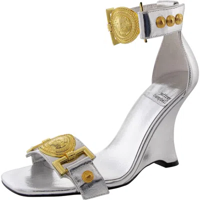 Jeffrey Campbell Leonite Womens Metallic Faux Leather Wedge Sandals