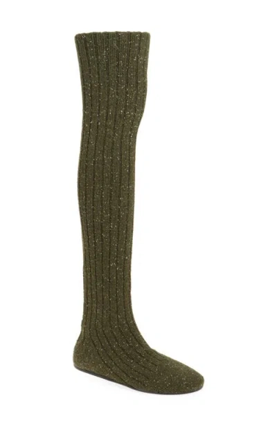Jeffrey Campbell Linings Thigh-high Sock Boot In Olive