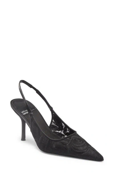 Jeffrey Campbell Lofficele Embroidered Mesh Slingback Pointed Toe Pump In Black Lace