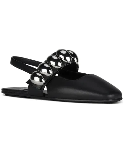 Jeffrey Campbell Manon Dome-studded Slingback Flats In Black Silver