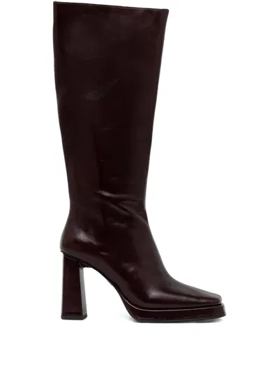 Jeffrey Campbell Maximal-3 Square-toe Heeled Knee-high Boots In Brown