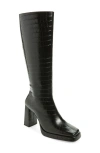 Jeffrey Campbell Maximal Knee High Boot In Black Croco