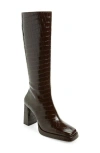 Jeffrey Campbell Maximal Knee High Boot In Brown Croco