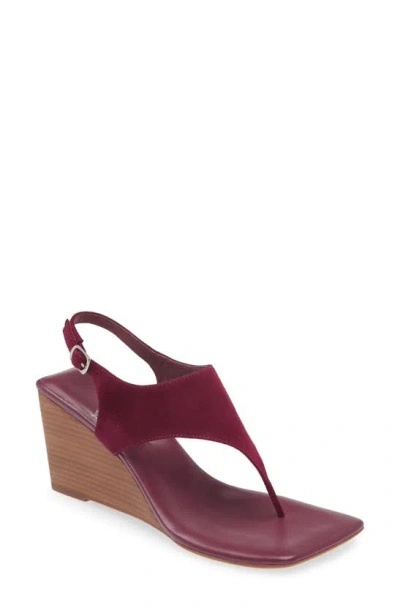 Jeffrey Campbell Midsummer T-strap Wedge Sandal In Purple Suede Tan Stack