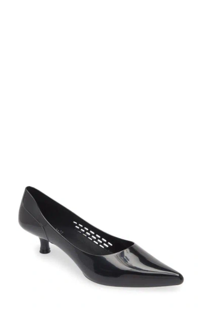 Jeffrey Campbell Millenni Pointed Toe Kitten Heel Pump In Black Shiny