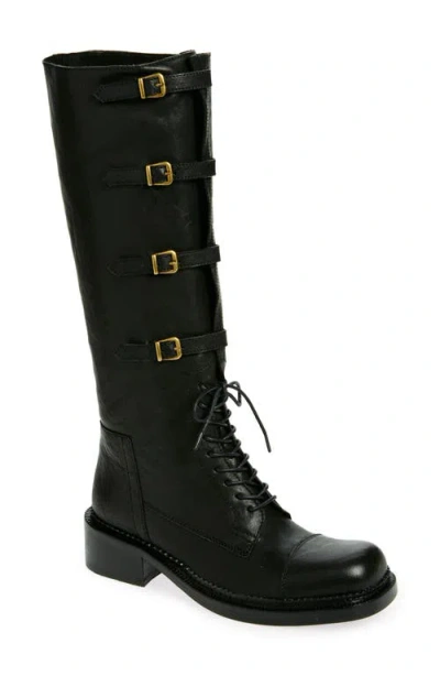 Jeffrey Campbell Moss Knee High Boot In Black Distressed