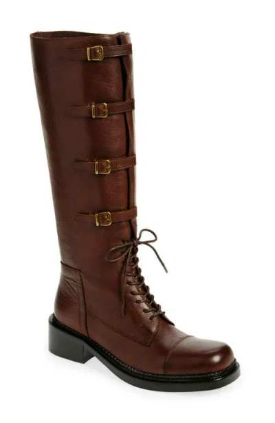 Jeffrey Campbell Moss Knee High Boot In Brown Distressed
