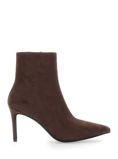 Jeffrey Campbell Nixie Bootie Leather Ankle Boot With High Heel And Sturdy Sole In Brown