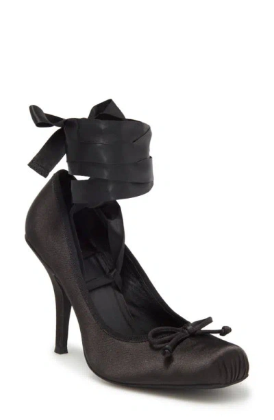 Jeffrey Campbell Nympha Ankle Wrap Pump In Black Satin