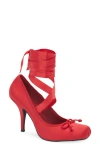 Jeffrey Campbell Nympha Ankle Wrap Pump In Red Satin