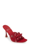 Jeffrey Campbell Odom Studded Slide Sandal In Red Suede Silver