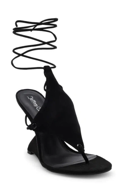 Jeffrey Campbell Pachouli Ankle Wrap Wedge Sandal In Black