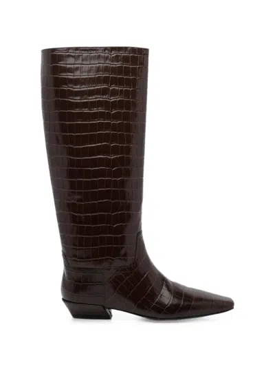 Jeffrey Campbell Passo Croc-effect Knee-high Boots In Brown