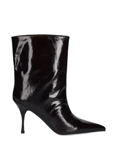 Jeffrey Campbell Patent-finish Pointed-toe Ankle Boots In Black