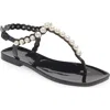 Jeffrey Campbell Pearlesque Imitation Pearl Ankle Strap Sandal In Black Shiny