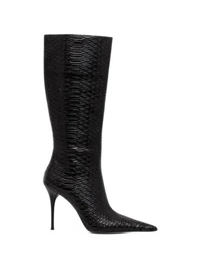 Jeffrey Campbell Proposal Snakeskin-effect Pointed-toe Boots In Black