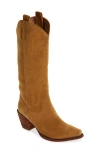 Jeffrey Campbell Rancher Knee High Western Boot In Tan Suede Brown Stack