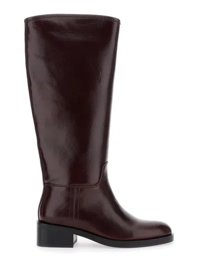 JEFFREY CAMPBELL BROWN KNEE HIGH BOOTS WITH BLOCK HEEL IN LEATHER WOMAN
