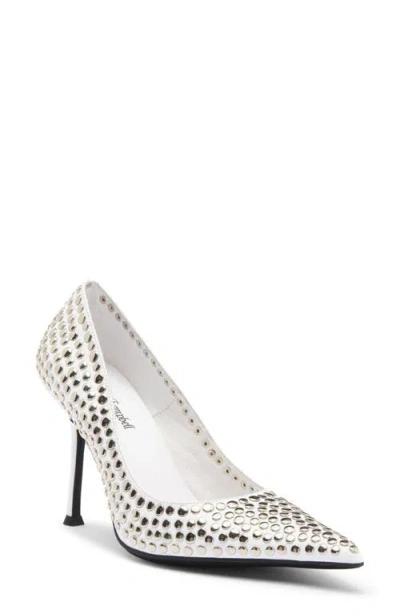 Jeffrey Campbell Risktake Stud Pointed Toe Pump In White Silver
