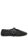 JEFFREY CAMPBELL 'SHELLY' BLACK BALLET FLATS WITH MAXI BUCKLE IN LACE EFFECT LEATHER WOMAN