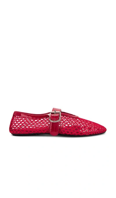 Jeffrey Campbell Buckle-fastening Mesh Ballet Flats In Red