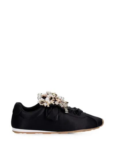 Jeffrey Campbell Shelter Crystal-embellished Faux-pearl Sneakers In Black