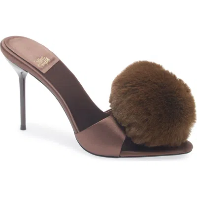 Jeffrey Campbell Shopaholic Faux Fur Pom Slide Sandal In Blue