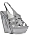 Jeffrey Campbell Slo-mo Vinyl Platform Wedge Sandals In Silver Metallic Combo