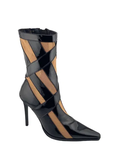 Jeffrey Campbell Stripes Stilleto Heeled Boot In Black