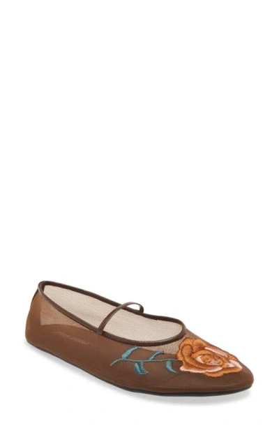 Jeffrey Campbell Swan Flower Mary Jane Flat In Brown Multi