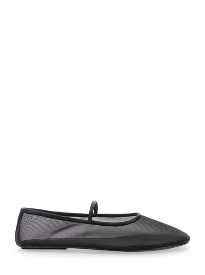 Jeffrey Campbell Swan-lake Black Ballet Shoes With Strap And Semi Sheer Design In Mesh Woman