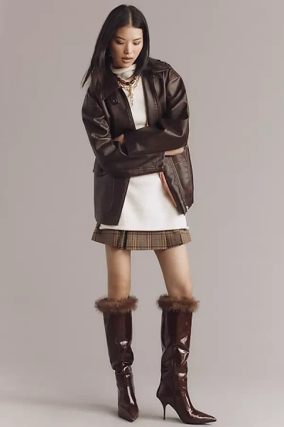 Jeffrey Campbell Thermal Faux-fur Foldover Riding Boots In Brown
