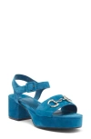 Jeffrey Campbell Timeless 2 Platform Sandal In Turquoise Suede Silver