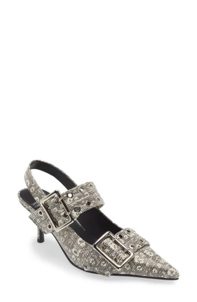 Jeffrey Campbell Timely Pointed Toe Slingback Pump In Black White Lizard