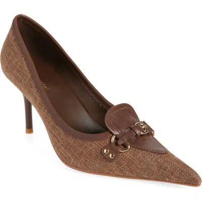 Jeffrey Campbell Walk-thru Pump In Brown Fabric Combo