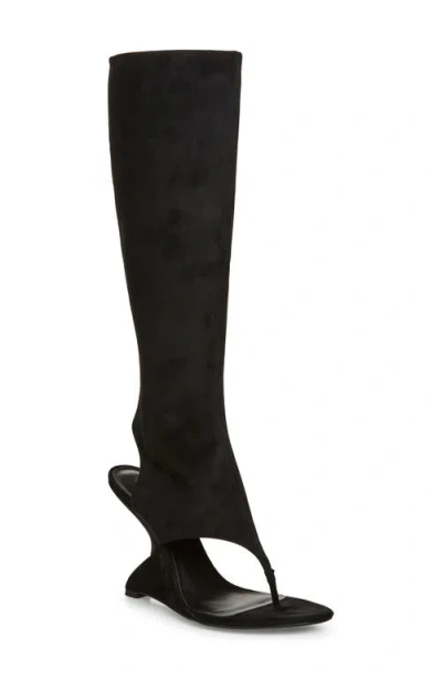 Jeffrey Campbell What's-up Knee High Sculpted Wedge Sandal Boot In Black