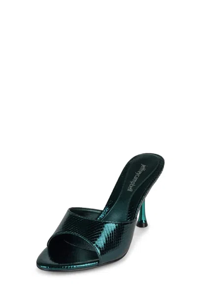 Jeffrey Campbell Women's Agent Mule Sandal In Teal Metallic Snake In Multi