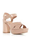 Jeffrey Campbell Women's Amma Platform High Block Heel Sandals In Beige Crinkle Patent