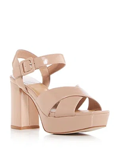 Jeffrey Campbell Women's Amma Platform High Block Heel Sandals In Beige Crinkle Patent