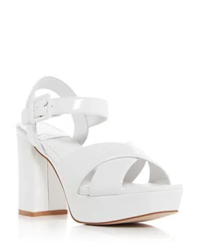 Jeffrey Campbell Women's Amma Platform High Block Heel Sandals In White Crinkle Patent