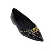 JEFFREY CAMPBELL WOMEN'S APPEALING FLAT SHOES IN BLACK CRINKLE PATENT/GOLD