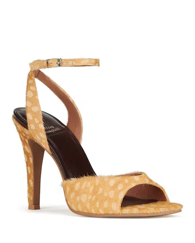 Jeffrey Campbell Women's Bar-hop-f Spot Print Calf Hair High Heel Sandals In Tan Cream Dots