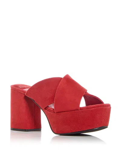 Jeffrey Campbell Women's Coerce High Block Heel Platform Slide Sandals In Red Suede