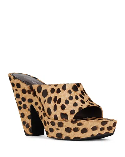 Jeffrey Campbell Women's Enriched Calf Hair High Heel Platform Sandals In Beige Brown Spot