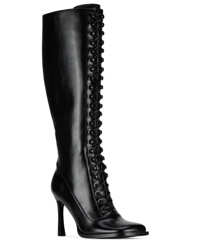Jeffrey Campbell Women's Fanning Lace-up Knee-high Square-toe Dress Boots In Black
