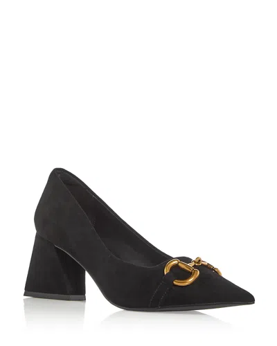 Jeffrey Campbell Women's Happy Hour Block Heel Pumps In Black Suede Gold